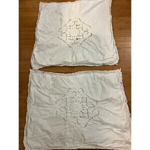 Vintage White Lace Cotton 2 Pillow Shams handmade lace, cutwork, and embroidery